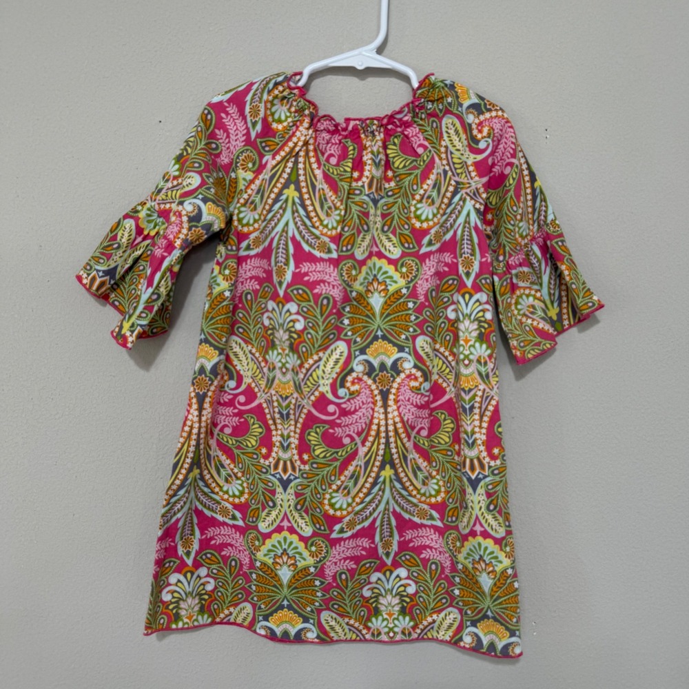 Lolly Wolly Doodle Dress Girls Size 4 Pink Paisley Bell Sleeve Boho Shift